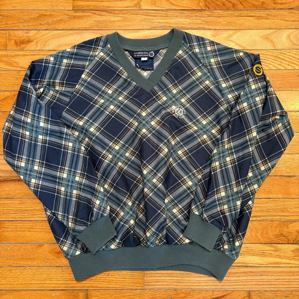 Vintage 90's Sunderland Of Scotland Windbreaker Blue Plaid Pullover Womens Small